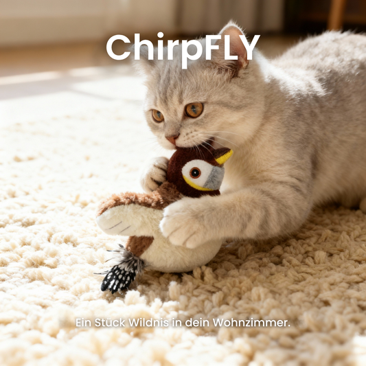 ChirpFLY   wiederaufladbares Katzenspielzeug - Der Jäger in deiner Katze wartet...